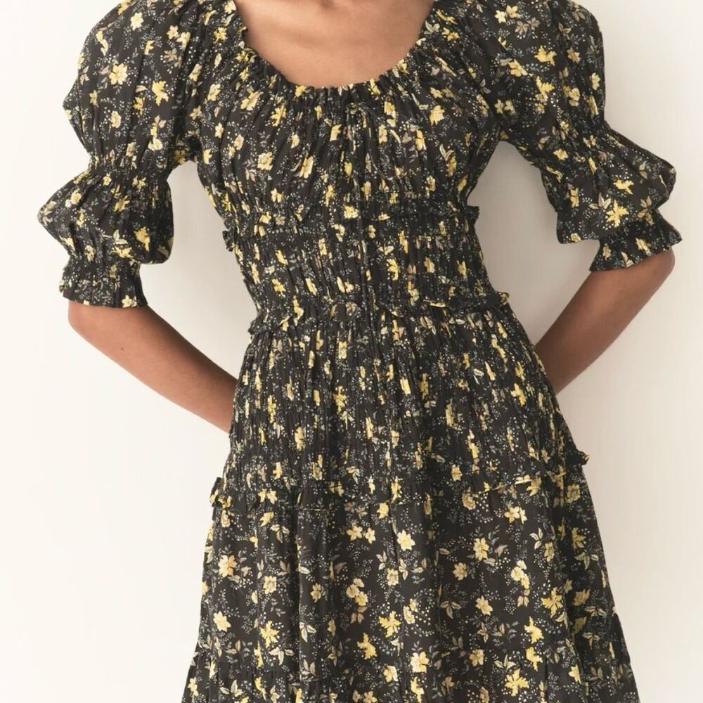 NEW Doen Ismene Mini Dress In Noir Winding Blossoms Organic Cotton Size Small - Picture 2 of 8